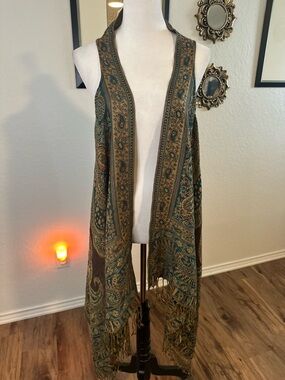 Boho Paisley Teal & Brown Vest Kimono ✨